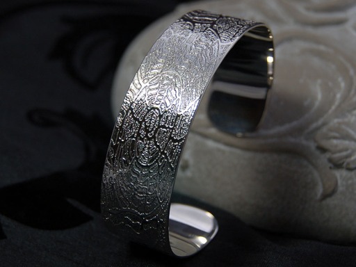 Mosaic of Fossils in Silver Cuff Bangle